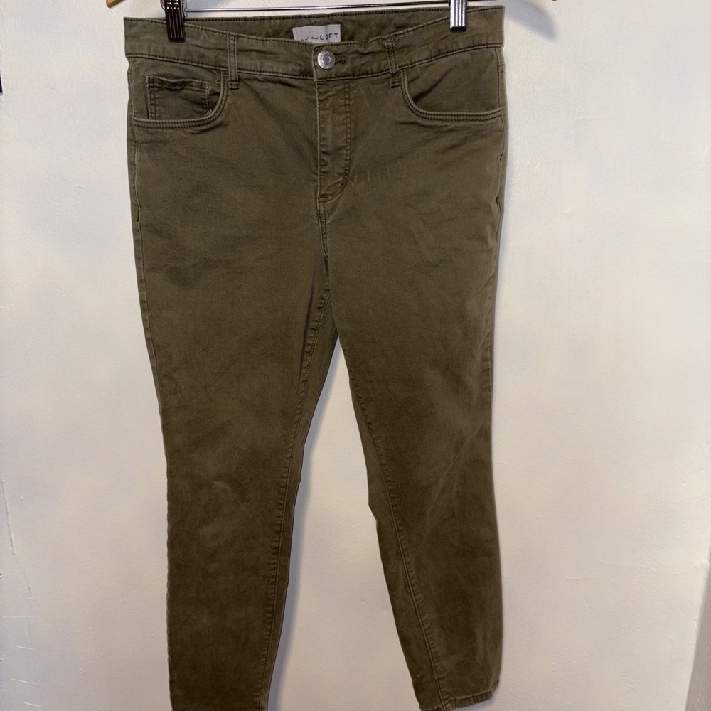 Loft Army Green  Pants High Waist Straight Petite‎ Size 10p 30L